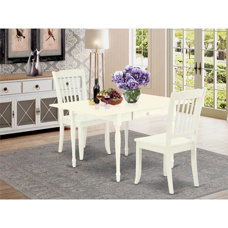 Pemberly Row 3-Piece Wood Dining Set in White with Slat Back Chairs