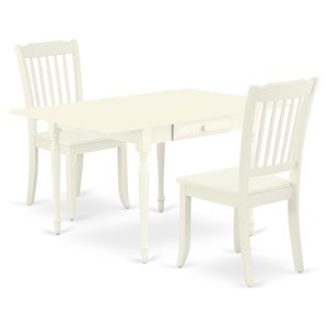 Pemberly Row 3-Piece Wood Dining Set in White with Slat Back Chairs