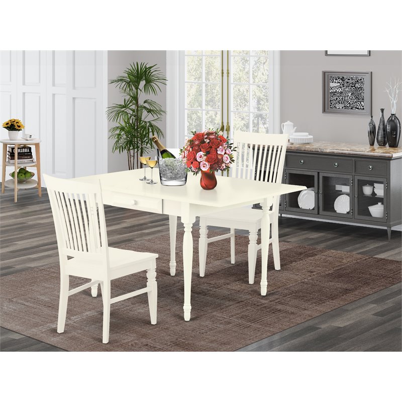 Pemberly Row 3-Piece Wood Dining Set in Linen White Finish