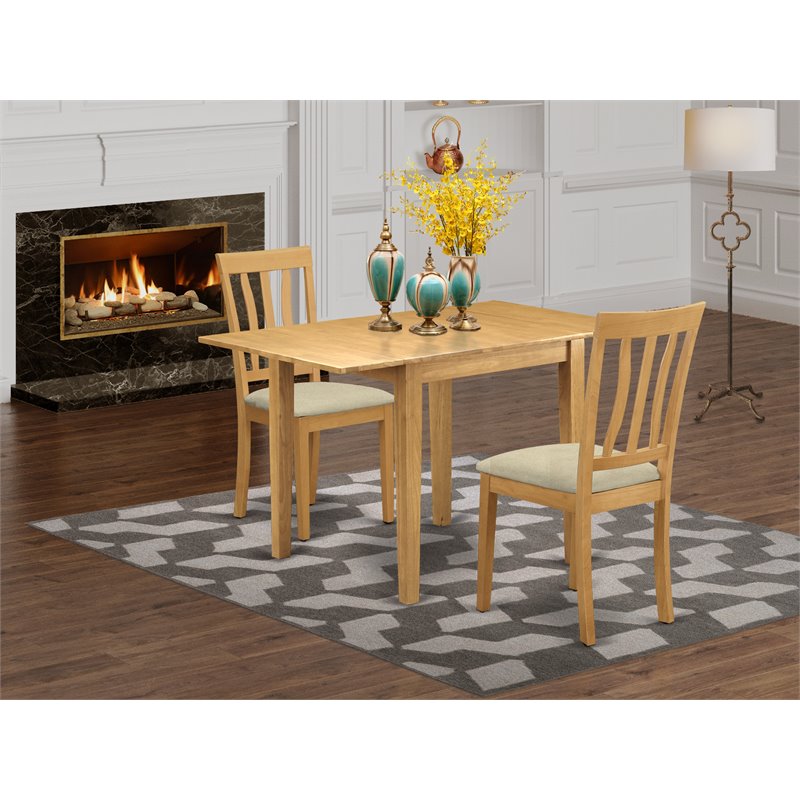 Pemberly Row 3-Piece Dining Set with Linen Cushioned Seats in Oak Finish