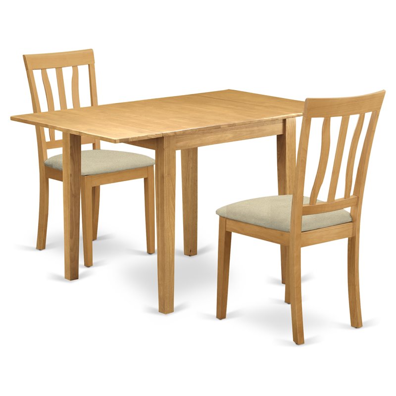 Pemberly Row 3-Piece Dining Set with Linen Cushioned Seats in Oak Finish