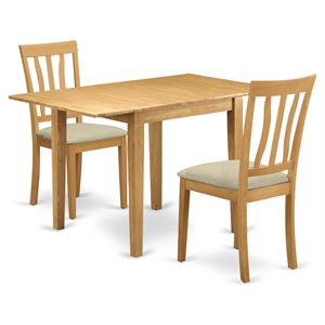 Pemberly Row 3-Piece Dining Set with Linen Cushioned Seats in Oak Finish