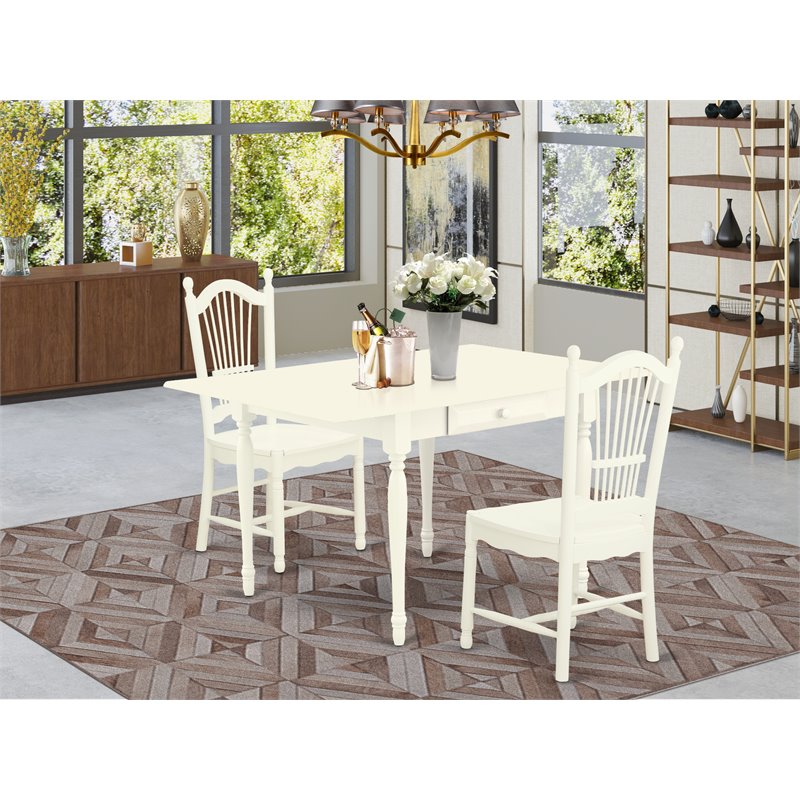 Pemberly Row 3-Piece White Wood Dining Set with Drop-Leaf Table