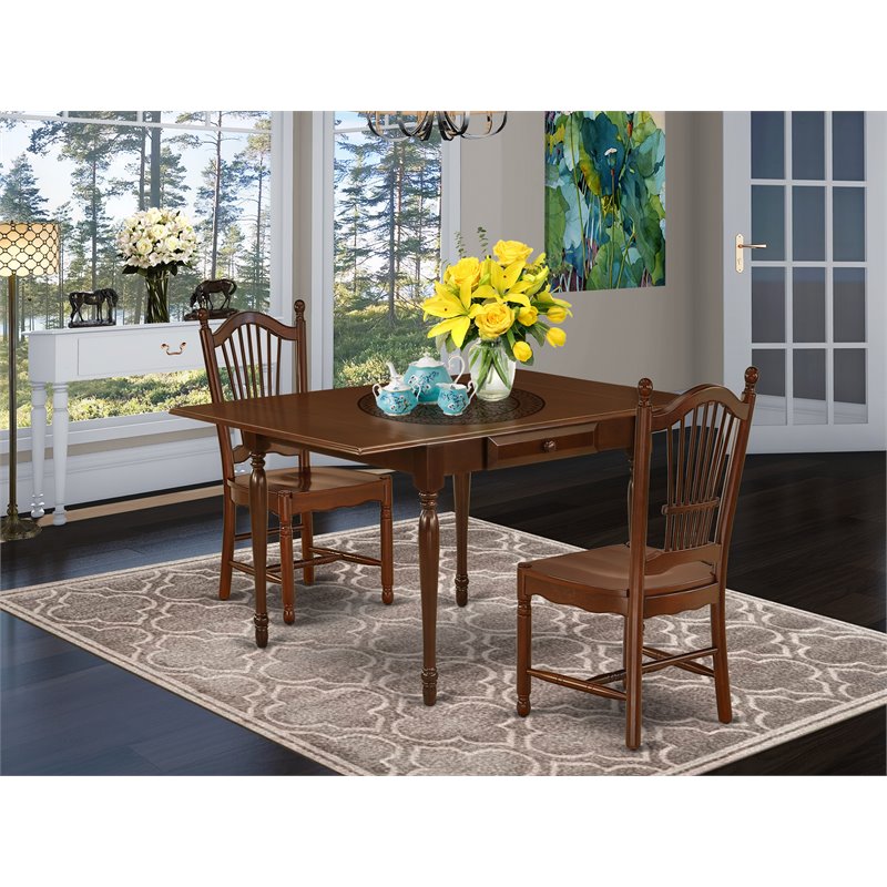 Pemberly Row 3-Piece Dining Set in Mahogany with Slat-Back Chairs