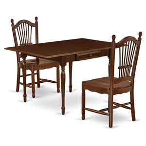 Pemberly Row 3-Piece Dining Set in Mahogany with Slat-Back Chairs