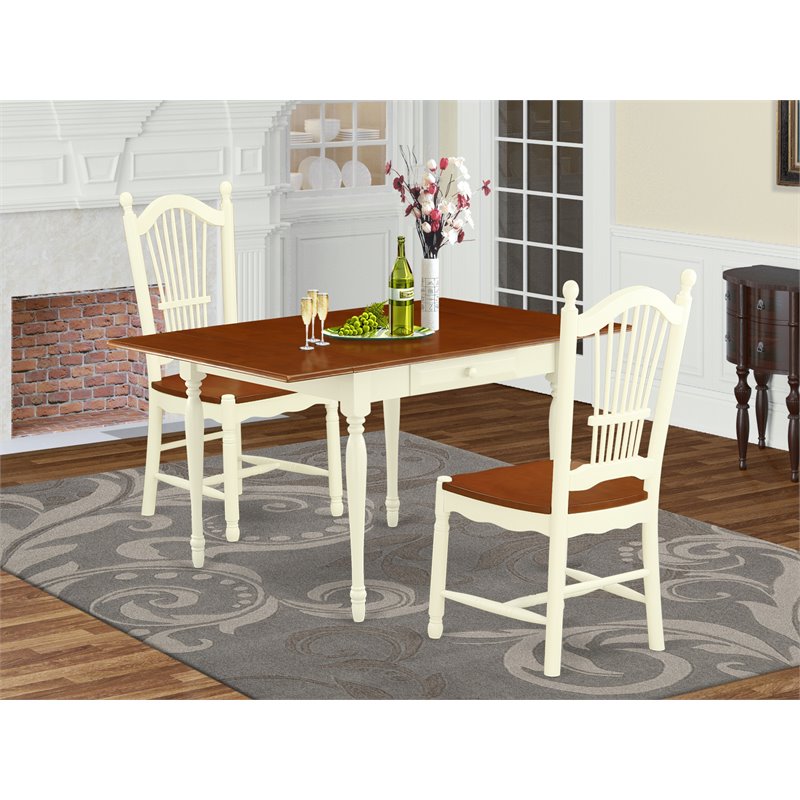 Pemberly Row 3-Piece Wood Dining Set in Buttermilk & Cherry Finish