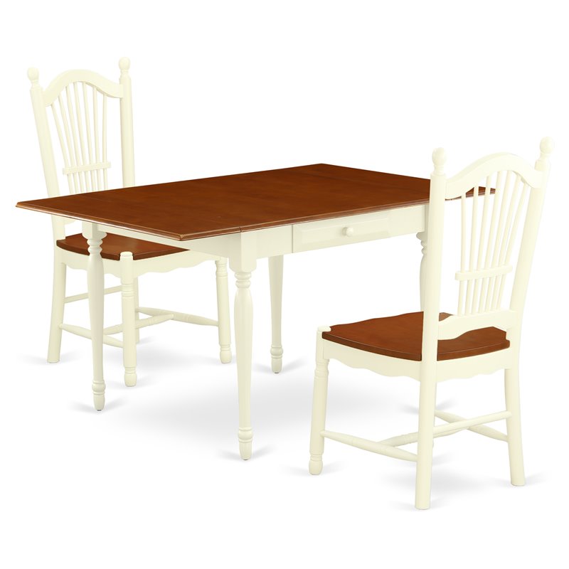 Pemberly Row 3-Piece Wood Dining Set in Buttermilk & Cherry Finish
