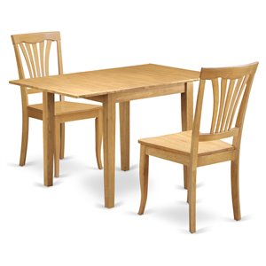 Pemberly Row 3-Piece Traditional Oak Dining Table Set with Wooden Seats