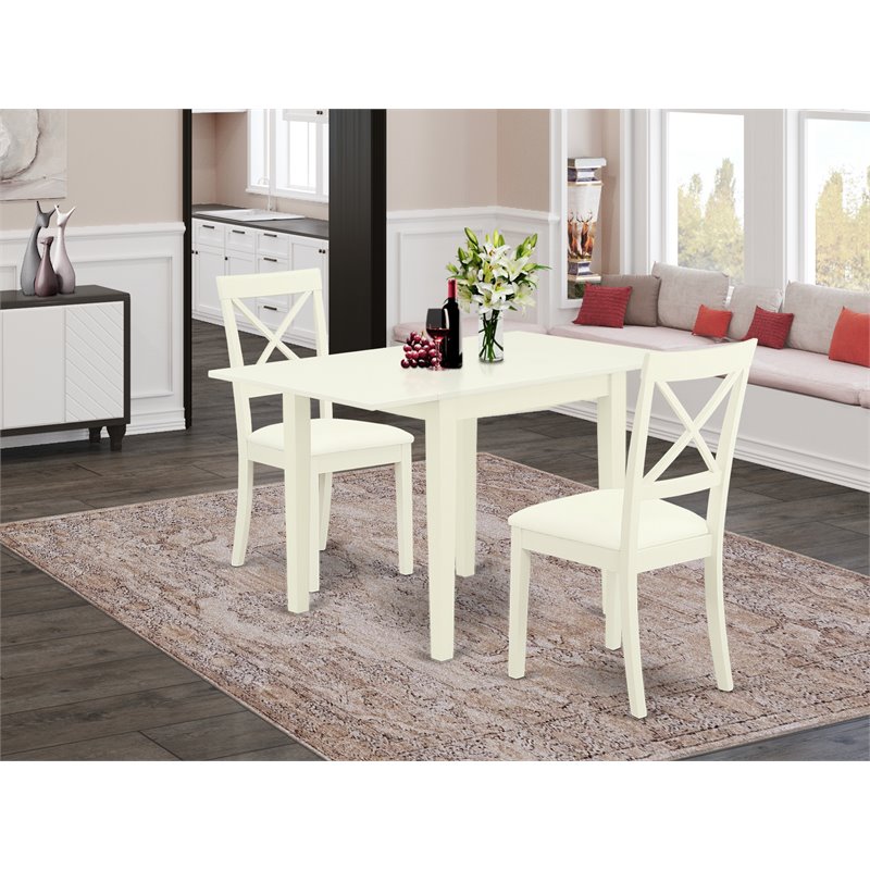 Pemberly Row 3-Piece Dining Set with Faux Leather Chairs in Linen White