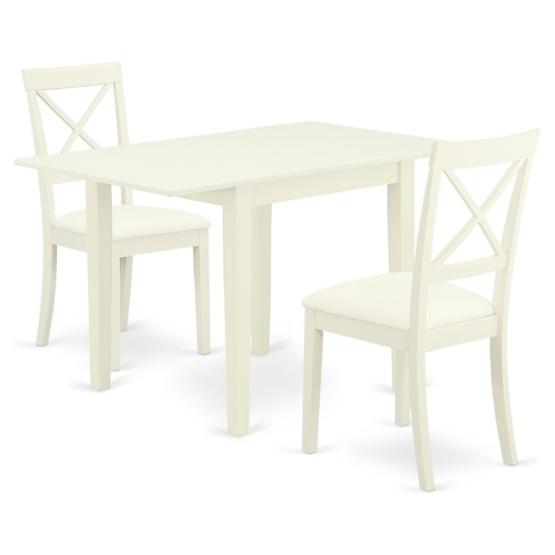 Pemberly Row 3-Piece Dining Set with Faux Leather Chairs in Linen White