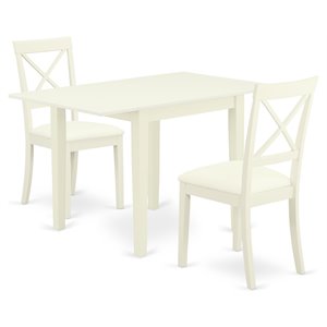 Pemberly Row 3-Piece Dining Set with Faux Leather Chairs in Linen White
