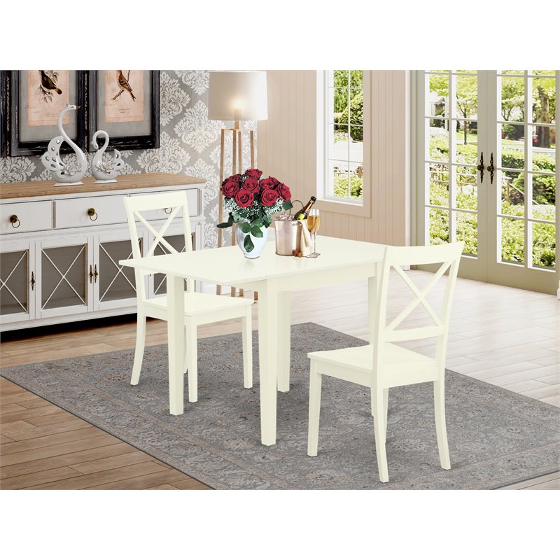 Pemberly Row 3-Piece Dining Set with Wood Chairs in Linen White Finish