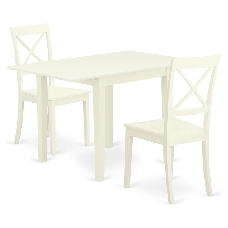 Pemberly Row 3-Piece Dining Set with Wood Chairs in Linen White Finish