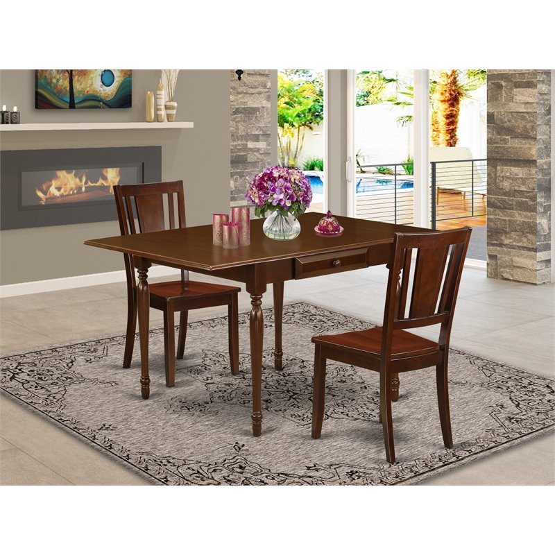 Pemberly Row 3-Piece Wood Dining Table Set with Chairs in Mahogany