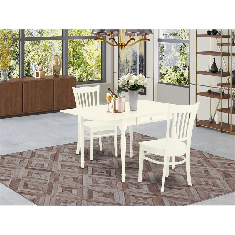 Pemberly Row 3-Piece Wood Dining Table Set with Chairs in Linen White