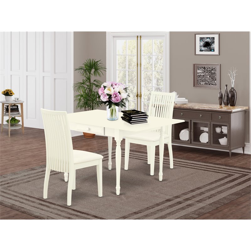 Pemberly Row 3-Piece Dining Table Set with Cushioned Chairs in Linen White