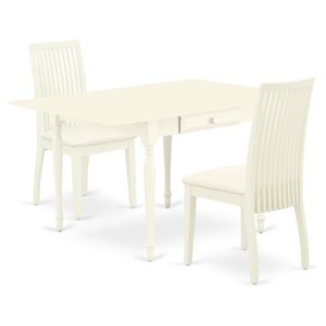 Pemberly Row 3-Piece Dining Table Set with Cushioned Chairs in Linen White