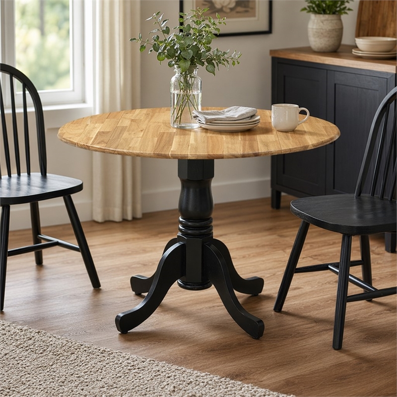 Pemberly Row Dublin Traditional Wood Dining Table in Natural/Black