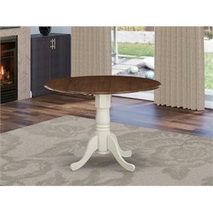 Pemberly Row Round Wood Dining Table with Drop Leaves in Walnut/White