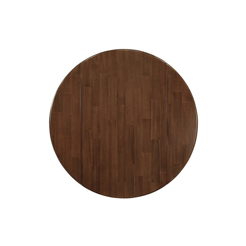 Pemberly Row Round Wood Dining Table with Drop Leaves in Walnut/White