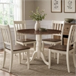 Pemberly Row Round Wood Dining Table with Drop Leaves in Walnut/White