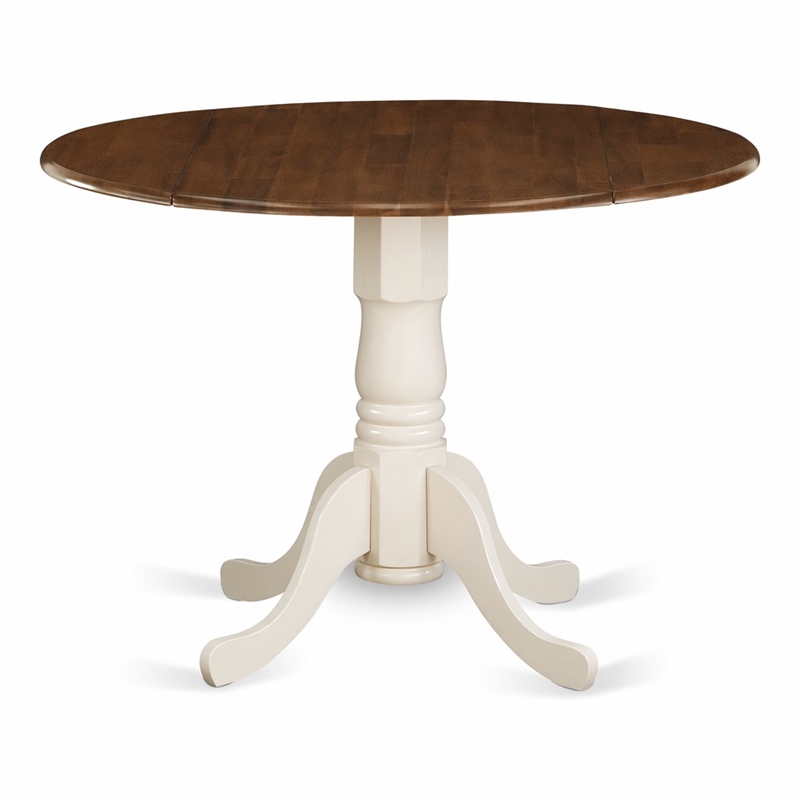 Pemberly Row Round Wood Dining Table with Drop Leaves in Walnut/White