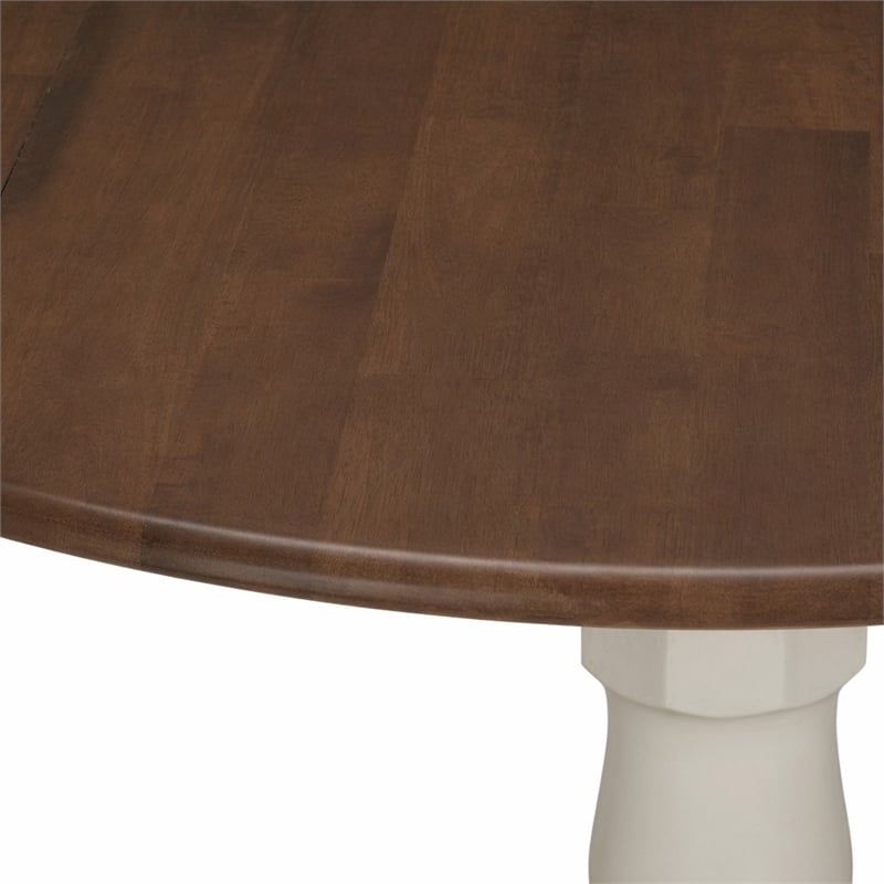Pemberly Row Round Wood Dining Table with Drop Leaves in Walnut/White
