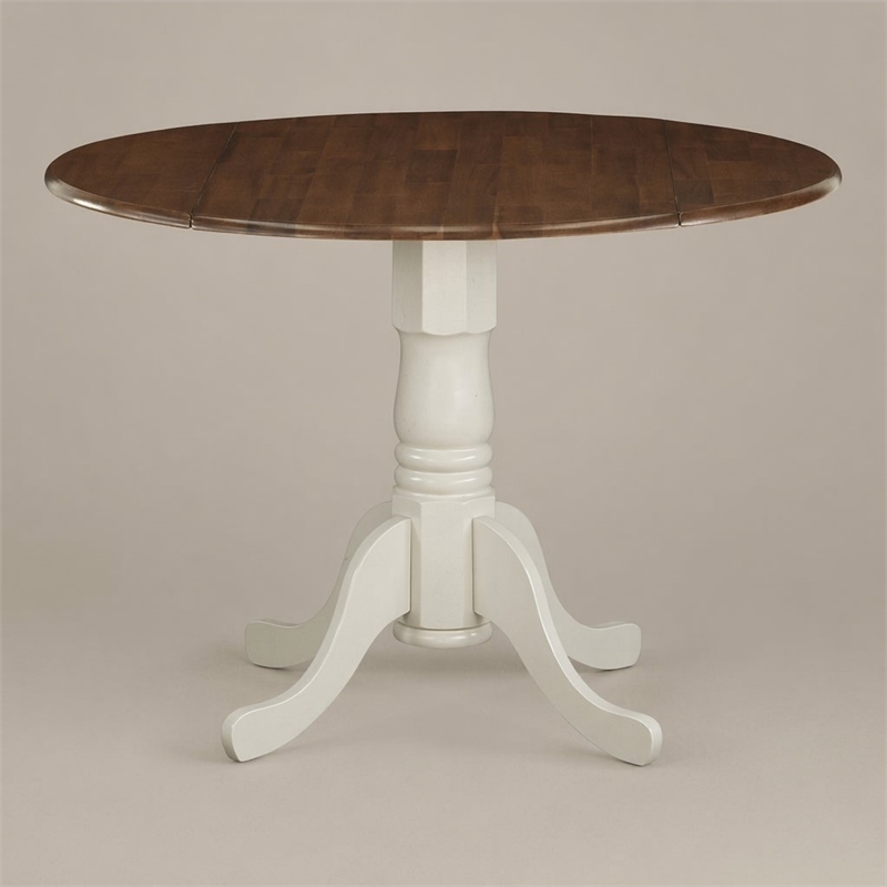 Pemberly Row Round Wood Dining Table with Drop Leaves in Walnut/White