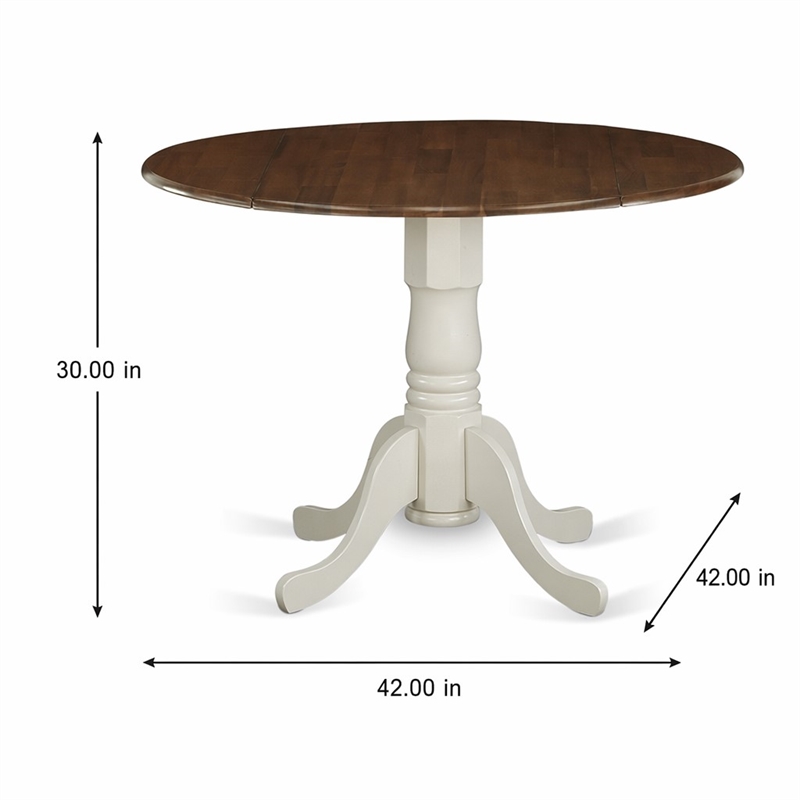 Pemberly Row Round Wood Dining Table with Drop Leaves in Walnut/White