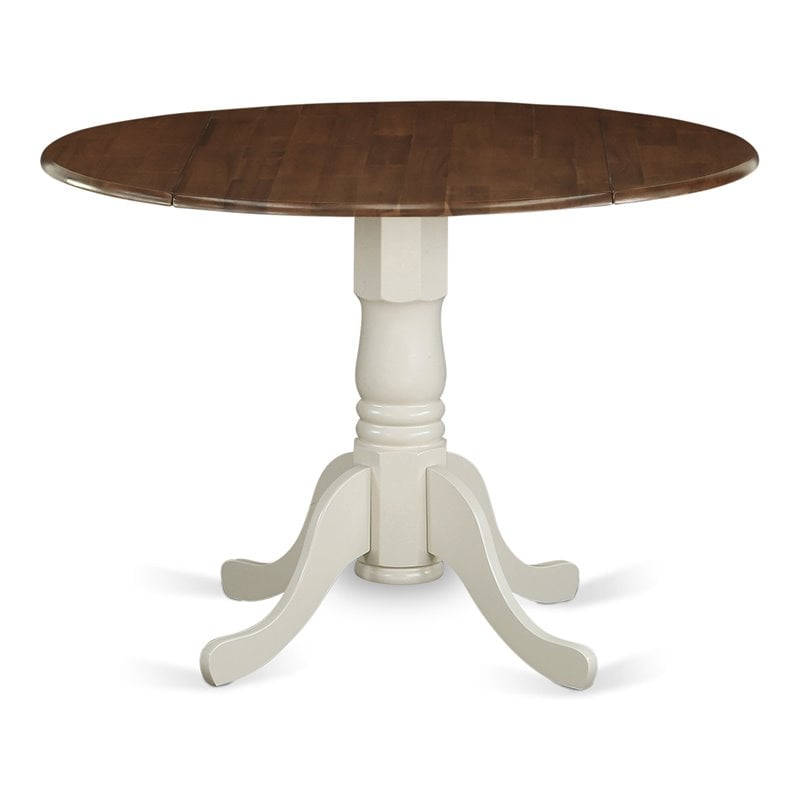 Pemberly Row Round Wood Dining Table with Drop Leaves in Walnut/White