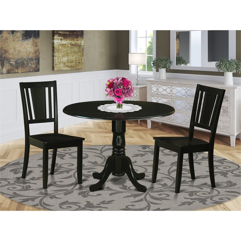Pemberly Row 3-Piece Dining Set with Panel Back Chairs in Black