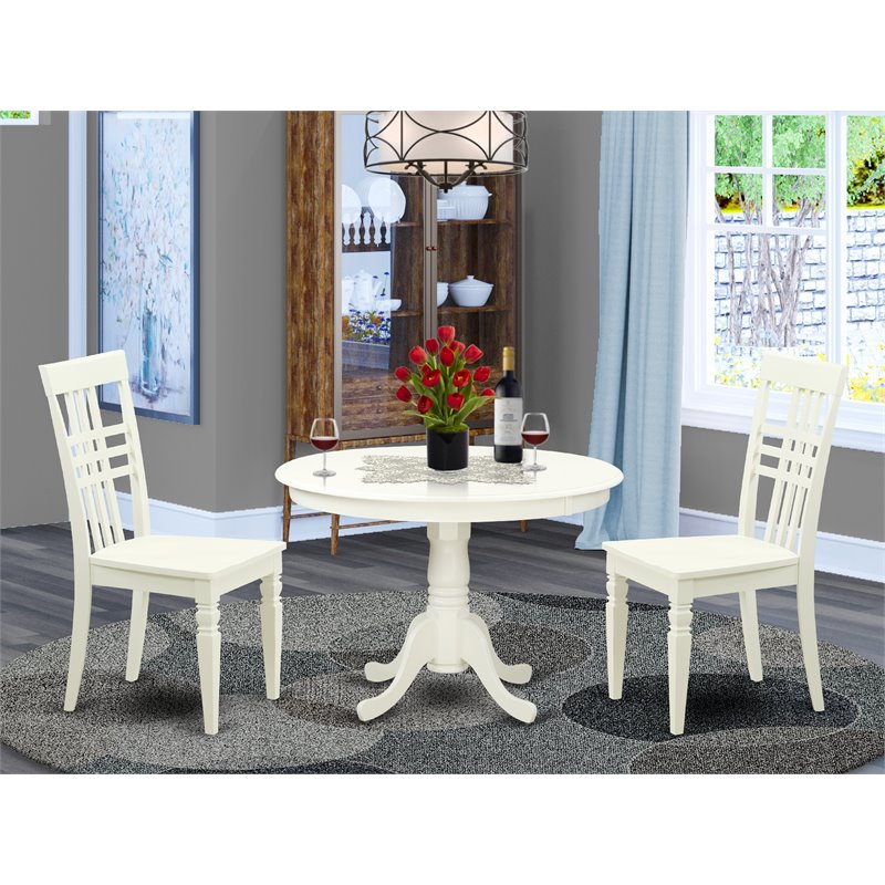 Pemberly Row 3-Piece Wood Dining Set with Round Table in Linen White