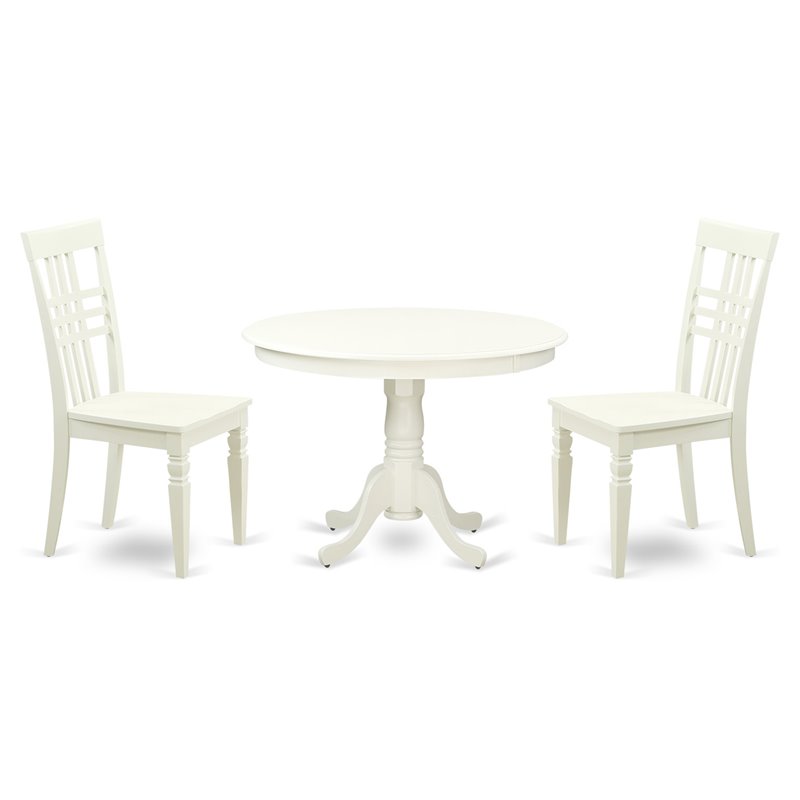 Pemberly Row 3-Piece Wood Dining Set with Round Table in Linen White