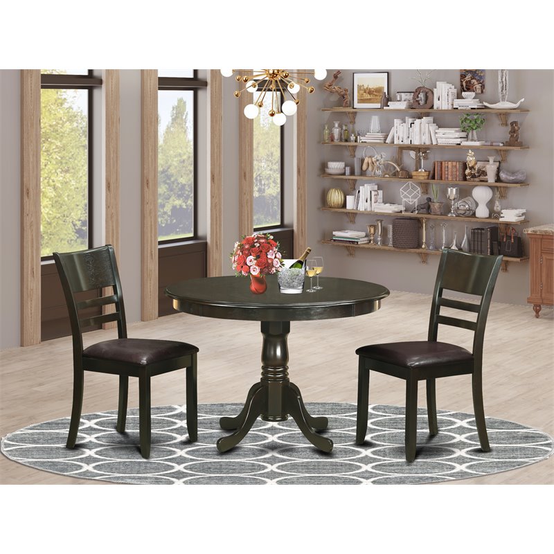 Pemberly Row 3-Piece Dining Room Set with Round Table in Cappuccino