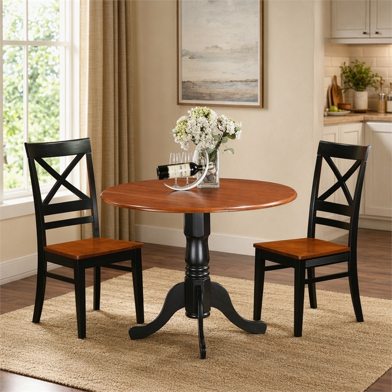 Pemberly Row 3-Piece Dining Table and Chair Set in Black/Cherry Finish