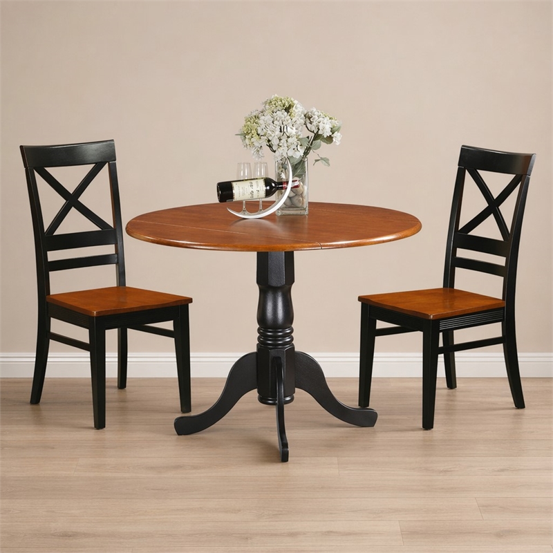 Pemberly Row 3-Piece Dining Table and Chair Set in Black/Cherry Finish