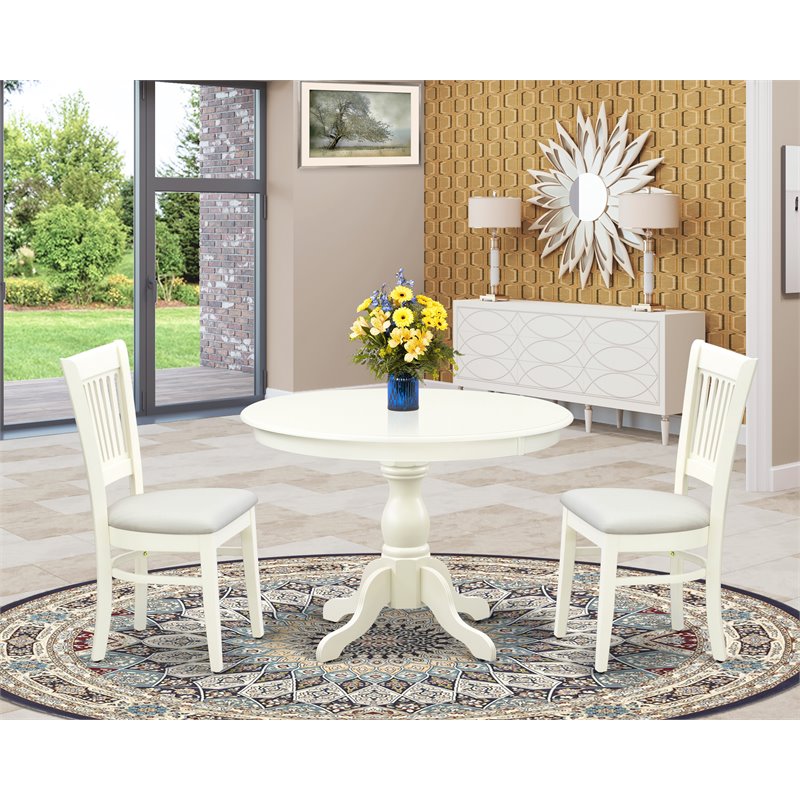 Pemberly Row 3-Piece Dining Set with Fabric Seat Chairs in Linen White
