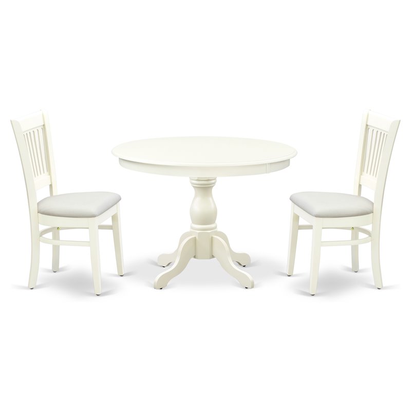 Pemberly Row 3-Piece Dining Set with Fabric Seat Chairs in Linen White
