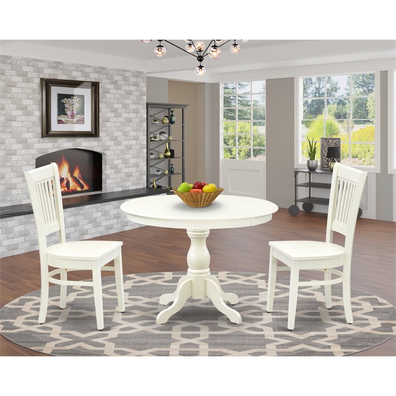 Pemberly Row 3-Piece Dining Set with Wood Seat Chairs in Linen White