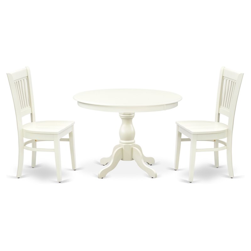 Pemberly Row 3-Piece Dining Set with Wood Seat Chairs in Linen White