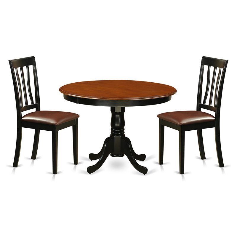 Pemberly Row 3-Piece Wood Dining Set with Leather Seats in Black