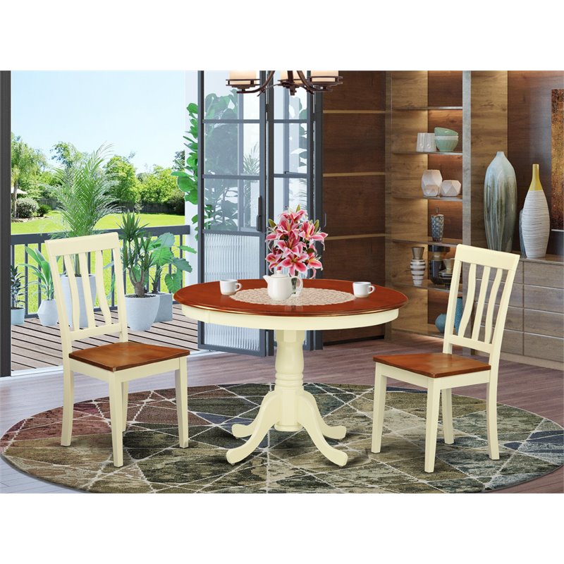 Pemberly Row 3-Piece Wood Dining Set in Buttermilk and Cherry