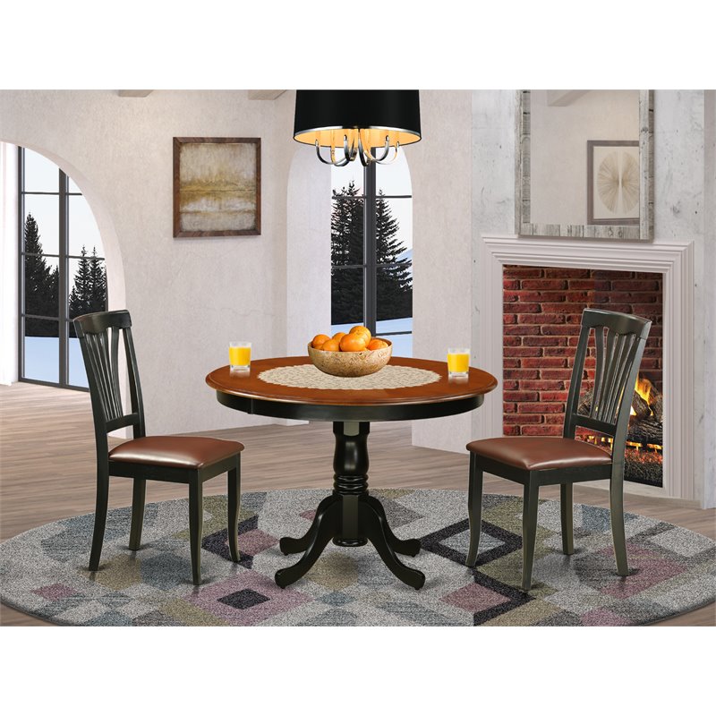 Pemberly Row 3-Piece Wood Dining Set with Leather Seats in Black