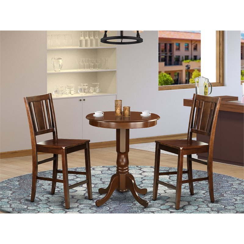 Pemberly Row Eden 3-Piece Mahogany Wood Dining Room Set with Spider Base