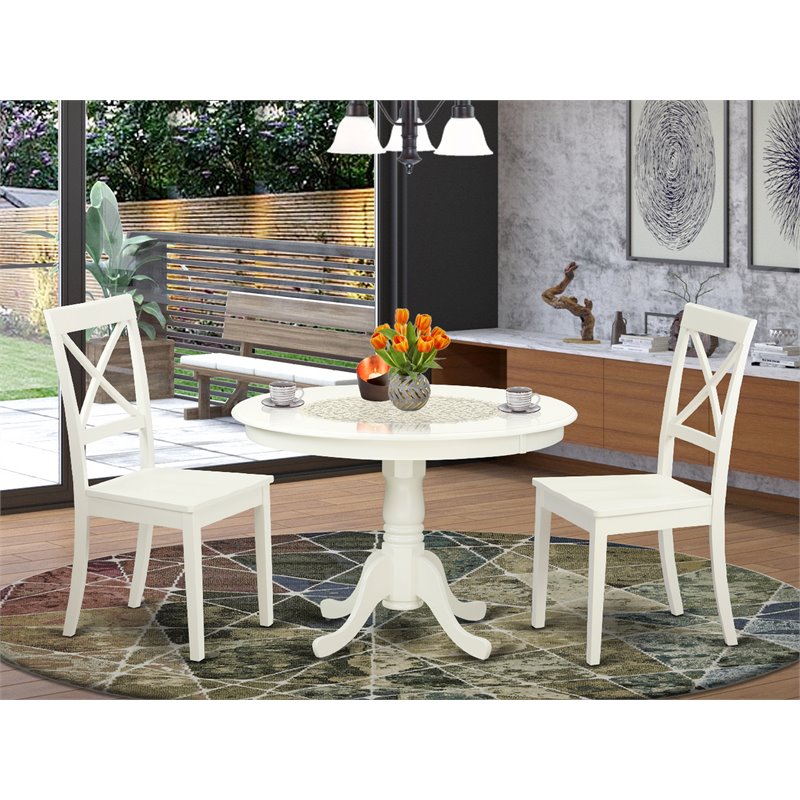 Pemberly Row 3-Piece Wood Dining Table Set in Linen White