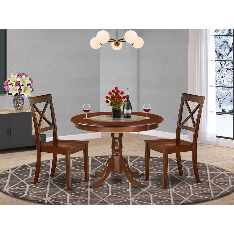 Pemberly Row 3-Piece Mahogany Dining Set with Wood Seat