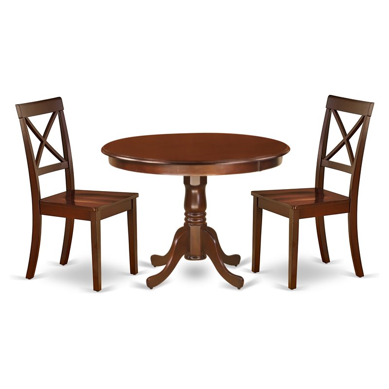 Pemberly Row 3-Piece Mahogany Dining Set with Wood Seat