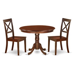 Pemberly Row 3-Piece Mahogany Dining Set with Wood Seat