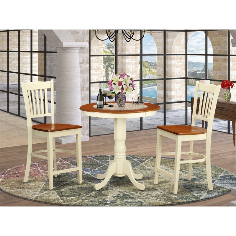 Pemberly Row Eden 3-Piece Wood Dining Set in Buttermilk and Cherry