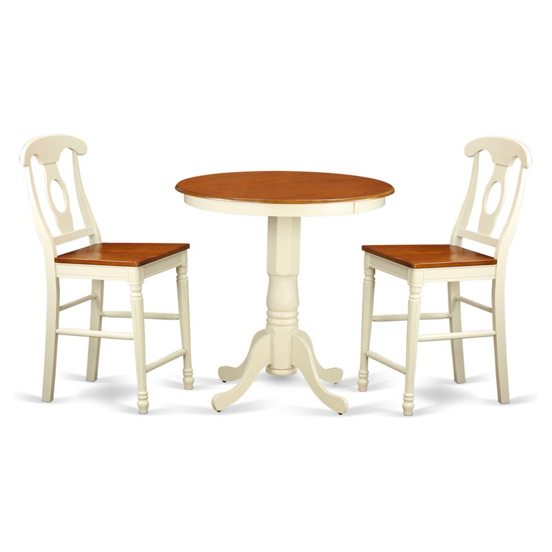 Pemberly Row 3-Piece Wood Dining Table Set in Buttermilk/Cherry Finish